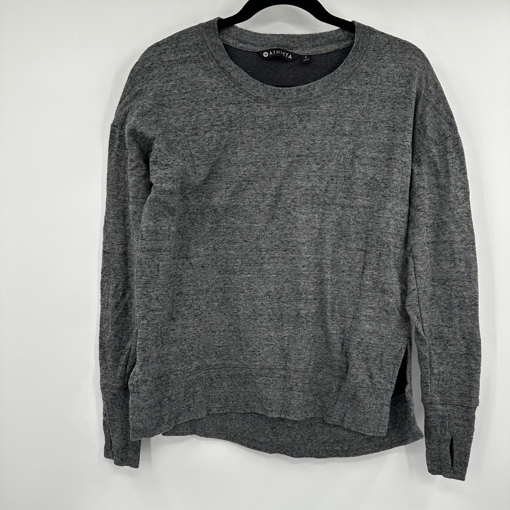 Athleta Gray Heathered‎ Cotton Pullover Sweatshirt Small Loungewear Athleisure
